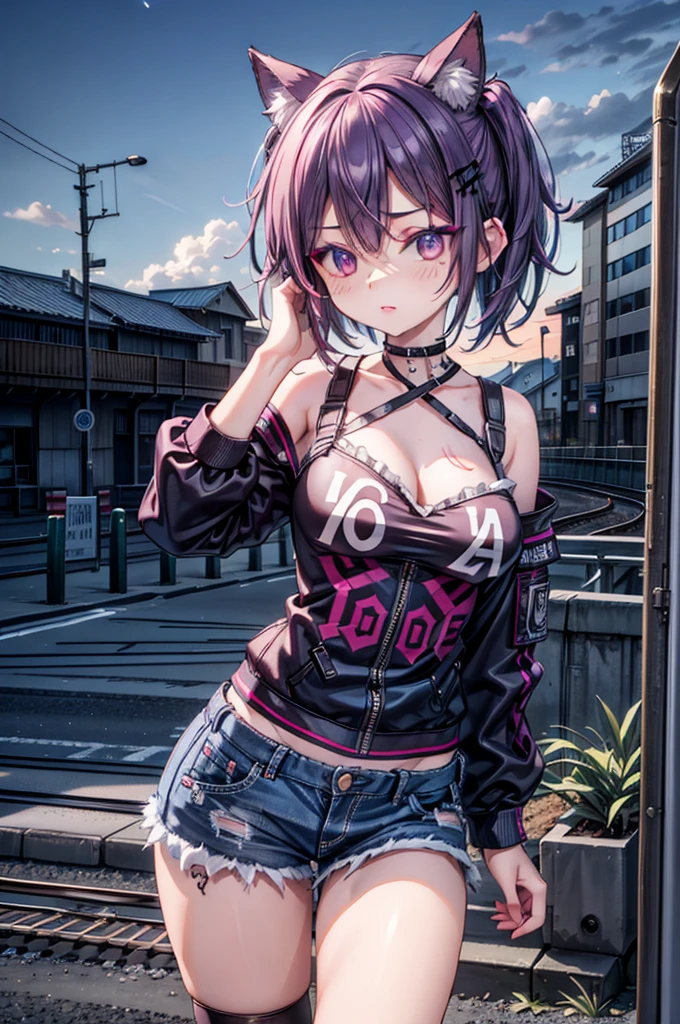 (8k, RAW Photos, Highest quality, masterpiece: 1.2), masterpiece, Super Detail,Best lighting, (Realistic and photorealistic photography: 1.4), High-resolution RAW color photos, Background Blur, blush, Depth of written boundary,1 young cute boy, Hair between the eyes,short hair,Black Hair,Highly detailed mouth,short,young,flat chest,(Oily skin:1.5,Glowing Skin),glitter skin,whole body, (standing),Shame,((embarrassed:1.3)),(afraid:1.1),at Night City alley,whole body,( high neck fur jacket, closed jacket, blue frill camisole, brown burberry check mini skirt), tug skirt,lift skirt,show border Panties,(tears drop:1.3),f word on body,womb heart shape tatoo,fake smile