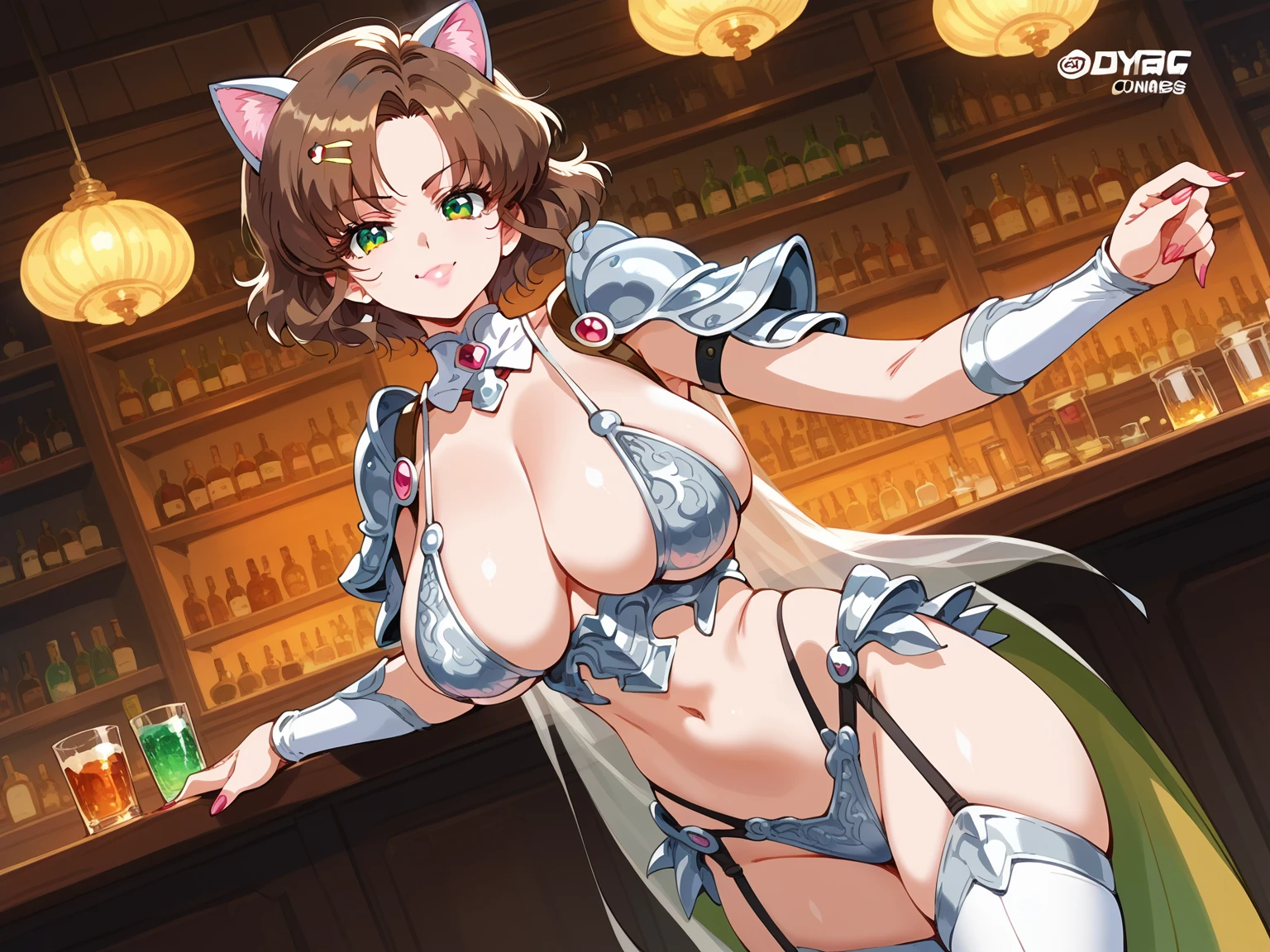 an anime cartoon featuring a naked woman chained up with a bucket of milk, 1girl, breasts, solo, lactation, animal ears, nipples, horse ears, meisho doto (umamusume), milking machine, milking breast, gigantic breast, nude, naked, tail, horse girl, tongue, purple eyes, brown hair, bound, collar, tongue out, bdsm, horse tail, bell, open mouth, bondage