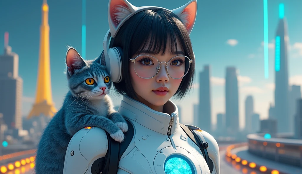 Live Recording、photo、Reality、Cute kitten inside a human body、、Cyberpunk style、((Intricate details))、HDR、((Intricate details、Ultra Detailed))、Movie Lenses、vignette