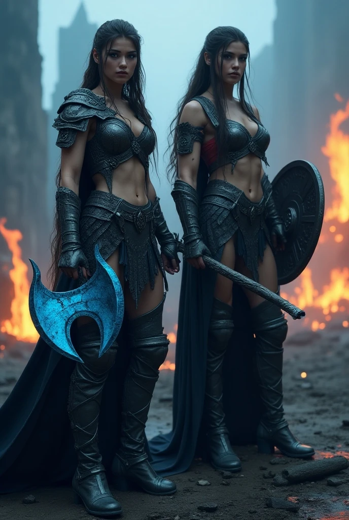 masterpiece, best quality,adult, A full-body shot of a strikingly beautiful goddess of war, combining the dramatic, dynamic style of Frank Frazetta with the sensual, detailed artistry of Luis Royo. She stands in a powerful pose, her armor intricately designed with mythical motifs, blending ferocity and grace. The background is a chaotic battlefield bathed in otherworldly light, highlighting her commanding presen