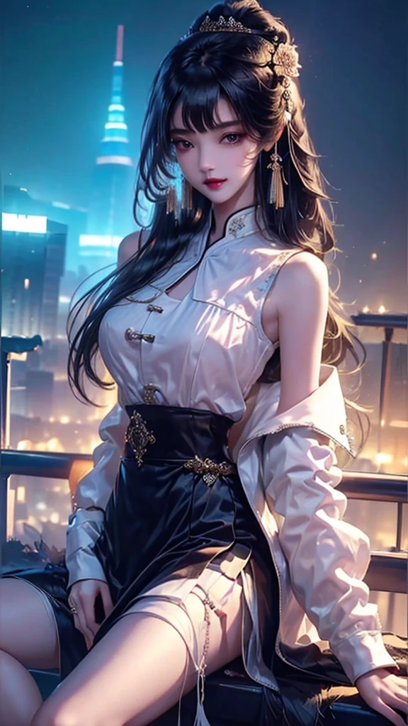 （masterpiece:1.3),( Best Quality :1.4),(actual:1a.4）, Junior Home ,Liu Yurou,Long hair with bangs, Face Makeup ,hairpin, Shing Mang Design Chinese Dress,Full Breasted , Full Waist ,Skirt, Ultra HD,  Very Detailed ,