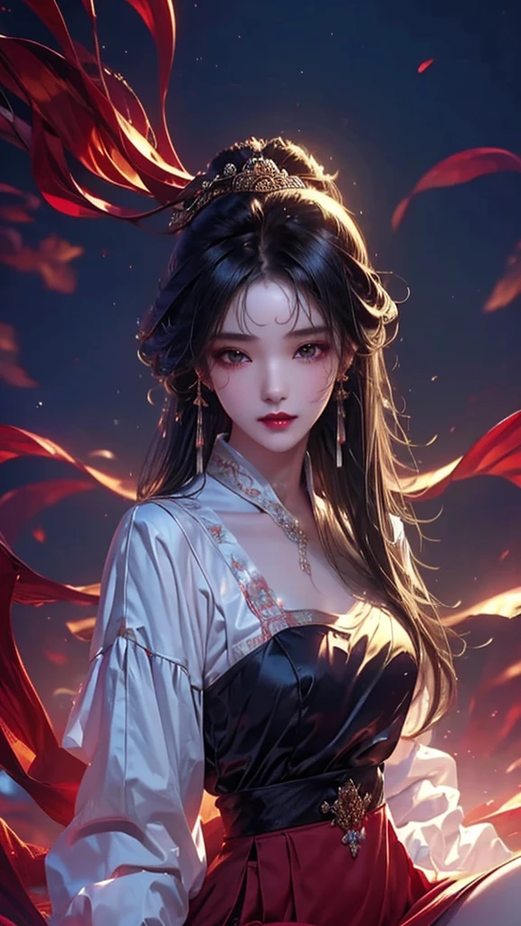 （masterpiece:1.3),( Best Quality :1.4),(actual:1a.4）, Junior Home ,Liu Yurou,Long hair with bangs, Face Makeup ,hairpin, Shing Mang Design Chinese Dress,Full Breasted , Full Waist ,Skirt, Ultra HD,  Very Detailed ,