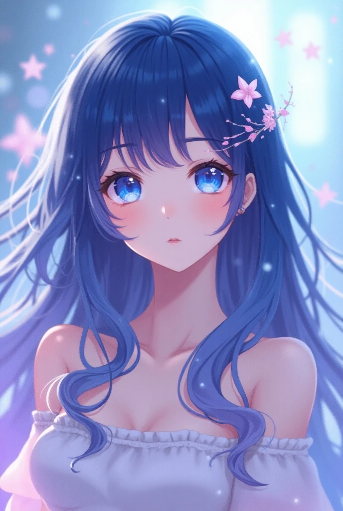(8k, top quality, masterpiece: 1.2), (realistic, photorealistic: 1.37), super detailed, girl alone, cute, solo, midnight, beautiful detailed sky, detailed café, sitting, dating, (blush), (smile: 1.15), small breasts (mouth closed), beautiful fine eyes, floating hair NovaFrogStyle, back open dress, blue rose accessories, Blue rose background