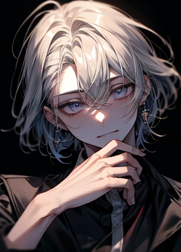 Private Server、{room}、dark、dark、{craziness}、 good-looking guy with empty eyes、 long bangs、Unshaven、{ yandere}、歪んだsmile、{male}、High image quality、{anger}、Empty face、A firm eye、Above the upper body、{smile}、{Slanted Eyes}、Cheek resting on hand