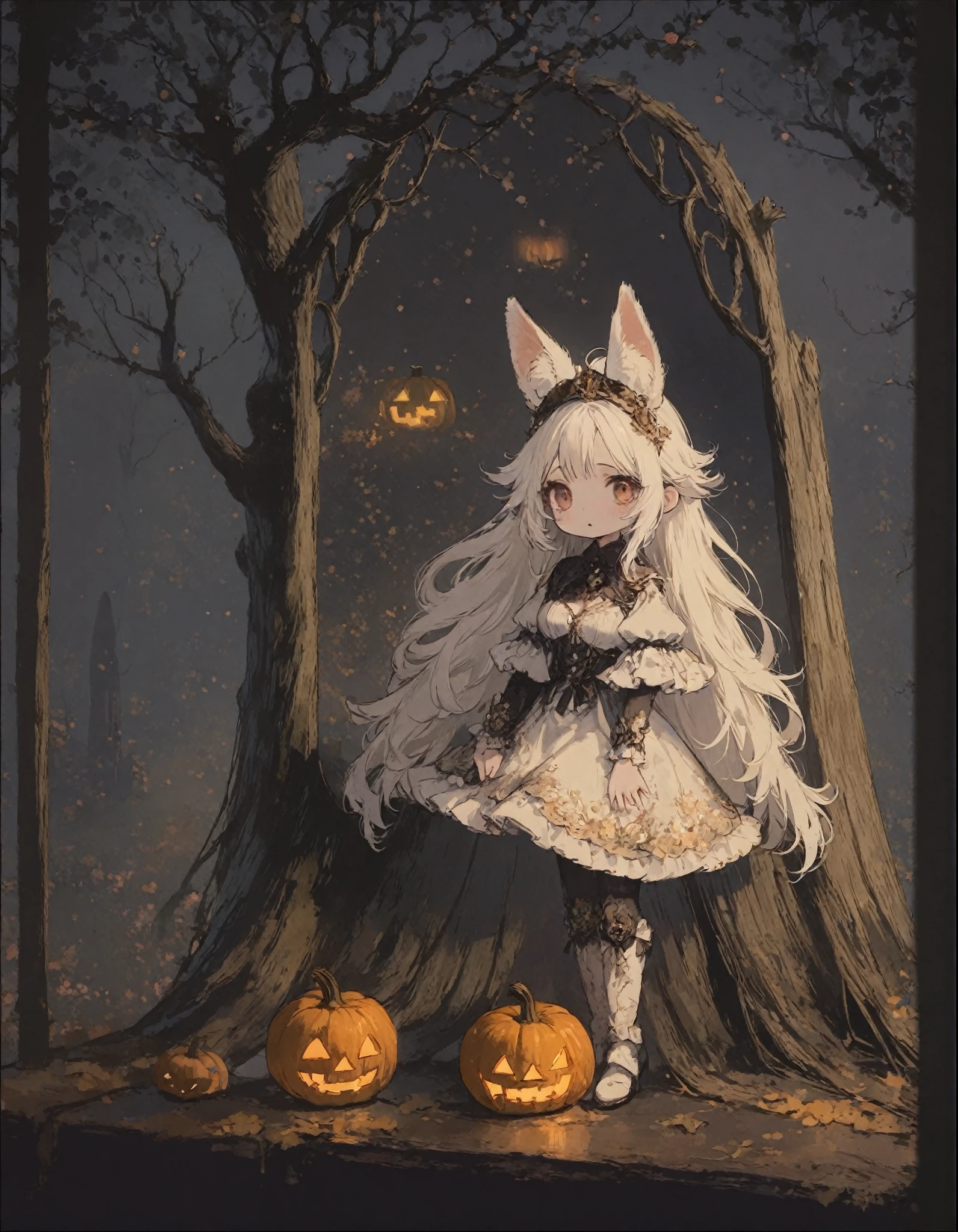 1girl\(cute, , white skin, pale skin,(wearing ((simple)) black hood:1.4),(black robe\(hood,white embroidery flower pattern, at edge\):1.3), ((white frilly dress)), (wearing black glasses:1.4), (((green eyes))), black boots, white hair, bangs, short bob hair, holding teddybear\(brown,fluffy\),dynamic pose\), BREAK ,isometric view, BREAK ,quality\(masterpiece, best quality,8k,wallpaper of extremely detailed CG unit, high resolution, top-quality, top-quality real texture skin, hyper realistic, increase the resolution, RAW photos, best quality, highly detailed, the wallpaper,golden ratio\),dynamic angle