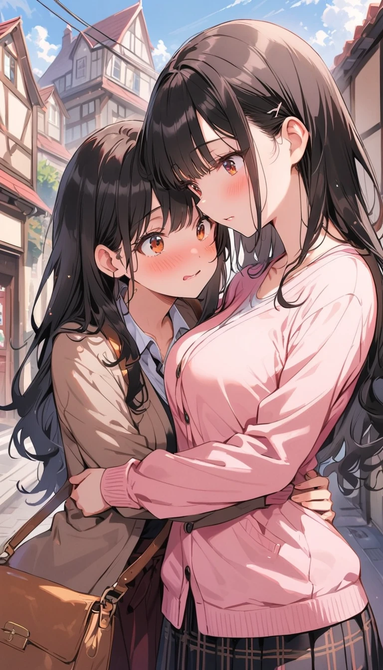 ultra-detailliert, Best Quality, High resolution, ((Two cute little girls with big black hair and big faces hug each other))、Pretty eyes、Detailed eye depiction、Eye sparkle、Sareme、Looking at Viewer, pale skin、(((Petite))), (Naked nightgown)、(flat chest), (big glasses), (blush:1.2), (big eye:1.5), Shy smile, NSFW, In bed, Focus on the face, Long hair, ((The upper part of the body))、from side