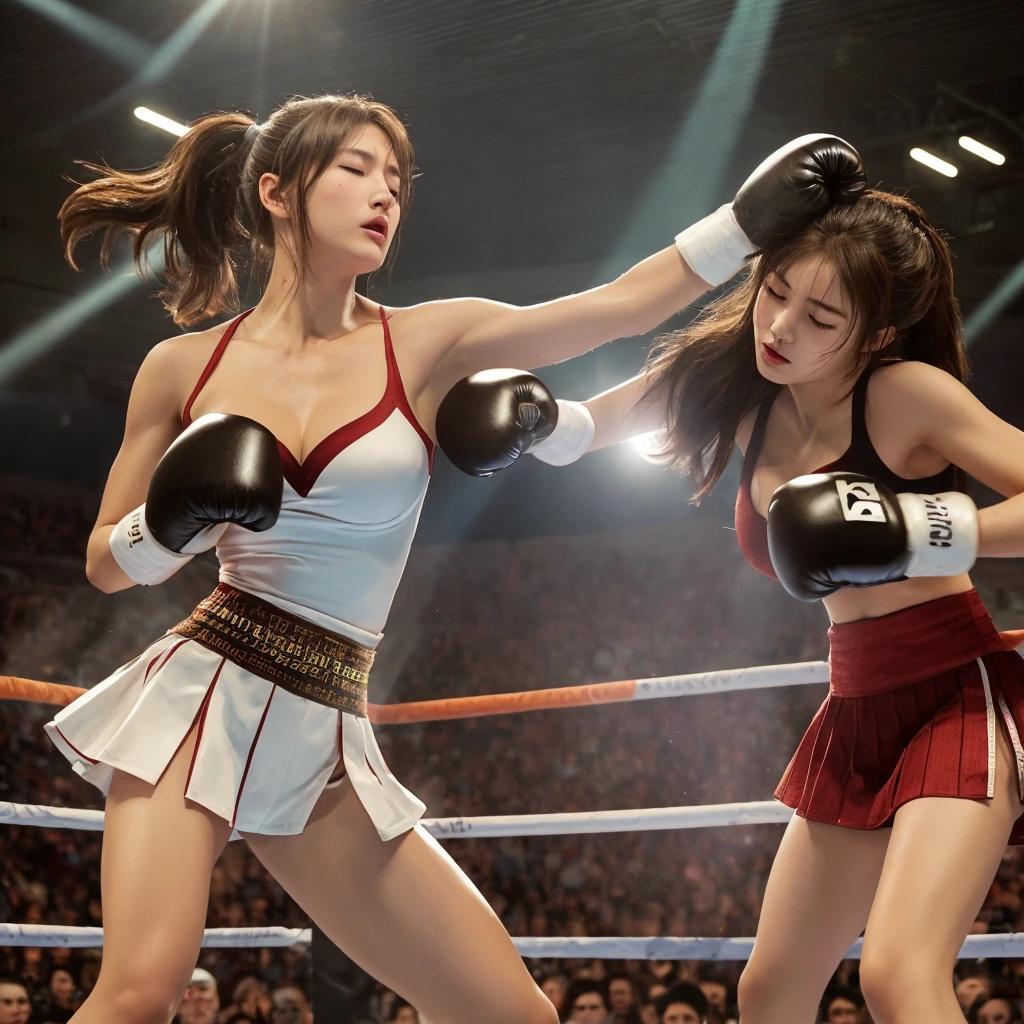 Some cute women in a foxy boxing match, high action