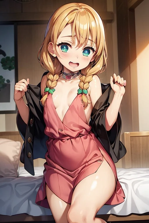 ((Best Quality)), ((masterpiece)), (be familiar with),  perfect face, indoor, bedroom, Watching the audience,
One woman, Kanroji Mitsuri,
Open Mouth, Ecstatic expression, blush, smile,
Small breasts,  flat chest, , , child, Girl,
Long Hair, Braids,
Leg spread,