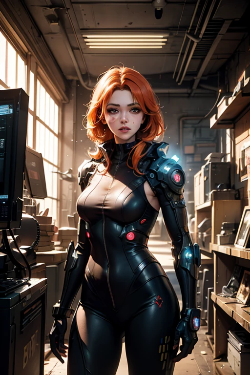  women holding guns and guns Machines ,  cyberpunk art inspired by Rosco, Art Station, Fantasy art, high detail digital art 4K,  Carol is behind ,  beautiful digital art , 2.5d cgi anime Fantasy art, Amazing character art,  cyberbulkyrie female , 4K digital art detail, voytec fuzz, 
1 woman, (orange_hair:1.1), ( It's , county, intricate, en intricate:0.6), (Fractal art),  The most beautiful and chaotic patterns ,  Brutal design , ( best quality,4K,8k,height, Masterpiece :1.2), detailed details ,(It is true,photoIt is true,photo-It is true:1.37)conjunctivitis, glows out of her eyes 