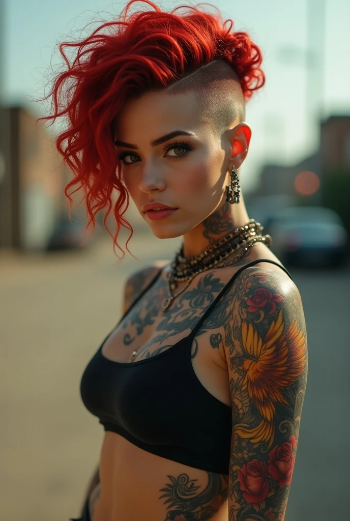 22 year slutty Scarlett Johansson. Tattoos. Ripped clothes. Heavy makeup. Mohawk hair.