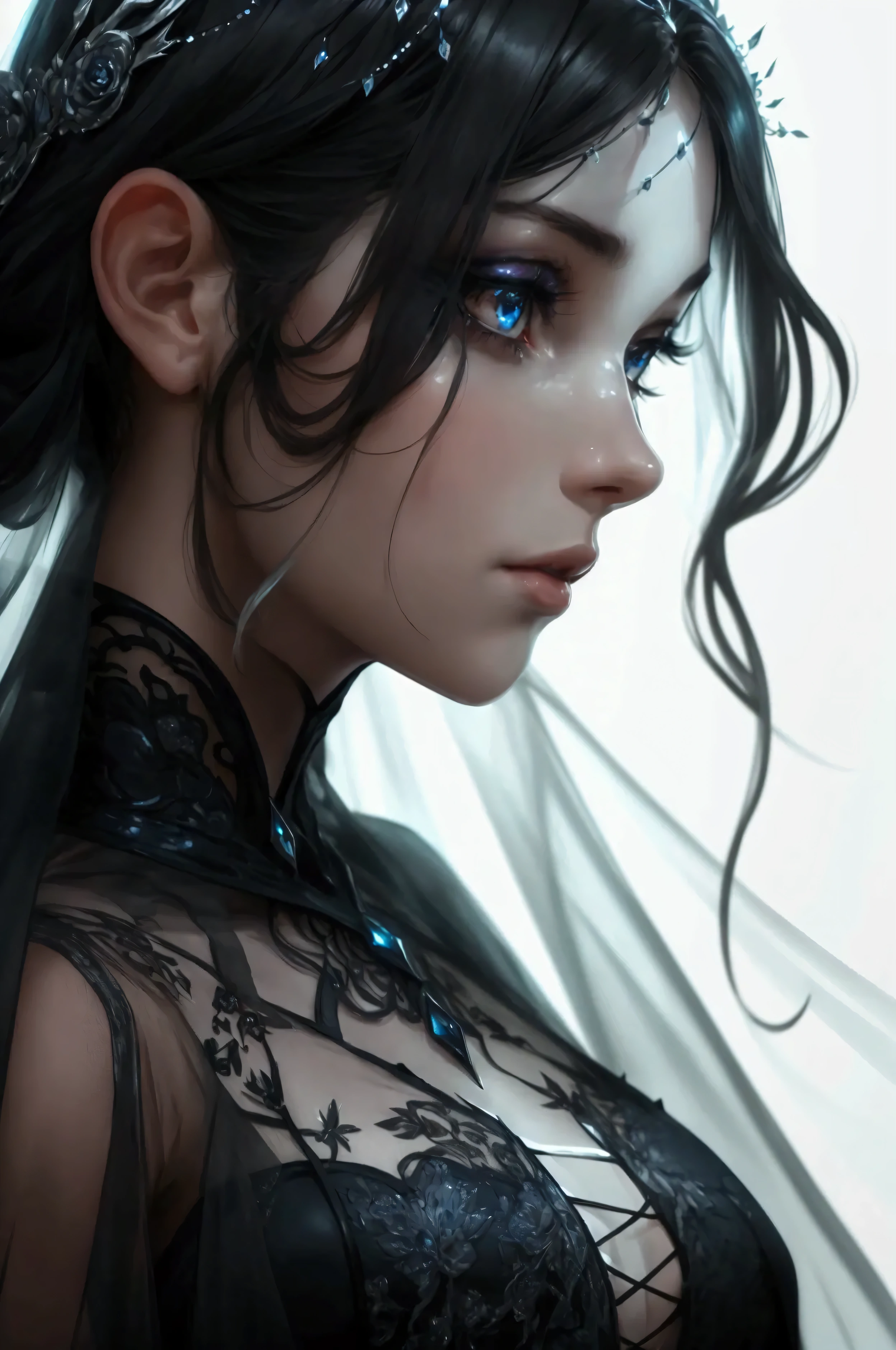 A hyperrealistic anime portrait of Satoru Gojo, extremely detailed eyes, beautiful detailed lips, piercing vivid blue eyes, highly detailed face, striking expression, intricate hair strands, dramatic lighting, chiaroscuro, digital art, concept art, sharp focus, photorealistic, 8K, best quality, masterpiece