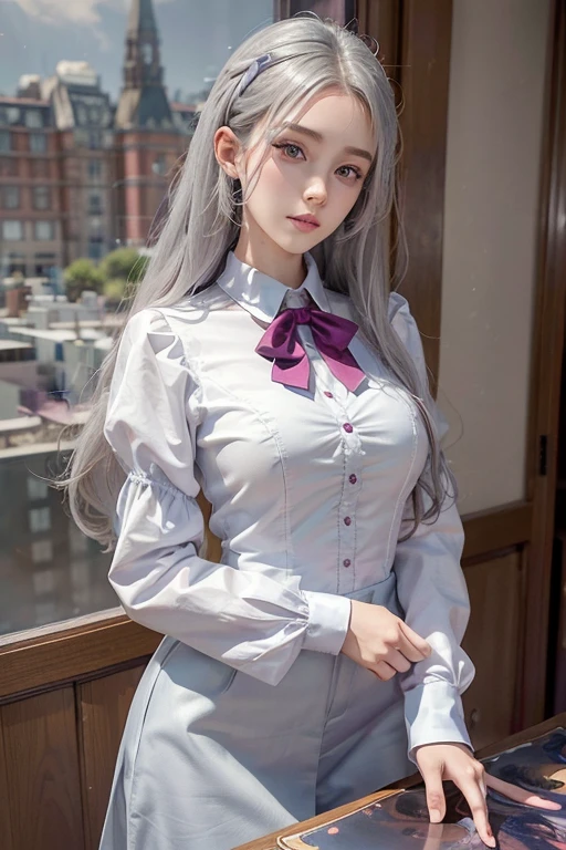 1girl,beautiful vintage color, instagram (photorealistic, high resolution:1.4), ((puffy eyes)), looking at viewer, , full body (8k, RAW photo, best quality, masterpiece:1.2), (realistic, photo-realistic:1.37),(sharp focus:1.2), professional lighting, photon mapping, radiosity, physically-based rendering, (pale skin:1.2),(small breasts:1.2), looking at viewer, (middle hair:1.5), portrait, purple eyes, (sliver hair:1.1),bangs, (simple background:1.4), solo, upper body, realistic,(masterpiece:1.4),(best quality:1.4),(shiny skin),fashi-girl,makeup,smile(skinny,closed mouth,shy :1.3) ,(standing,black Stewardess uniform,Necromancer:1.1),medium bust,sexy pose ,