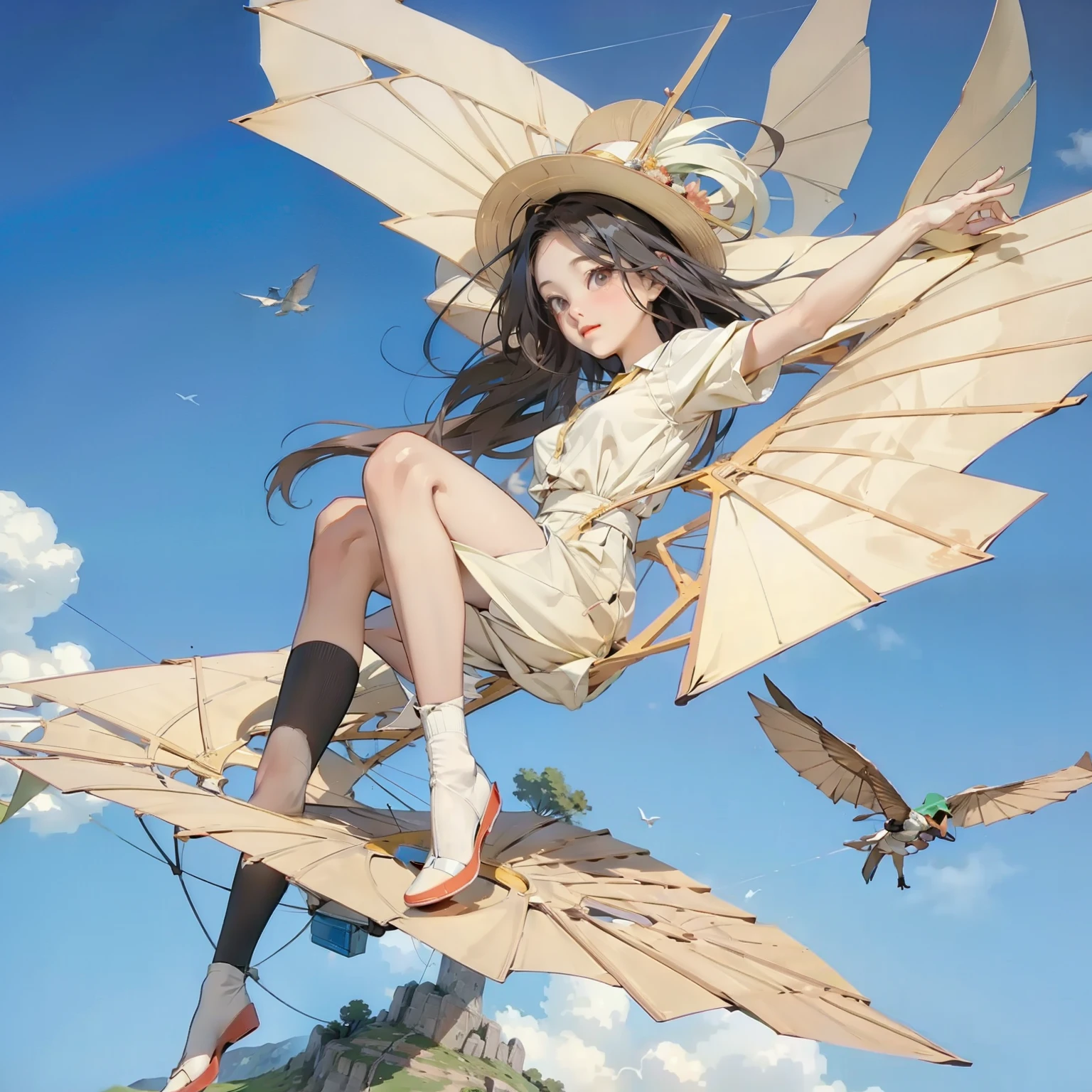 (masterpiece, Best Quality:1.2),  1 girl,  Bird glider を操縦する***, Bird glider  , Alone, 