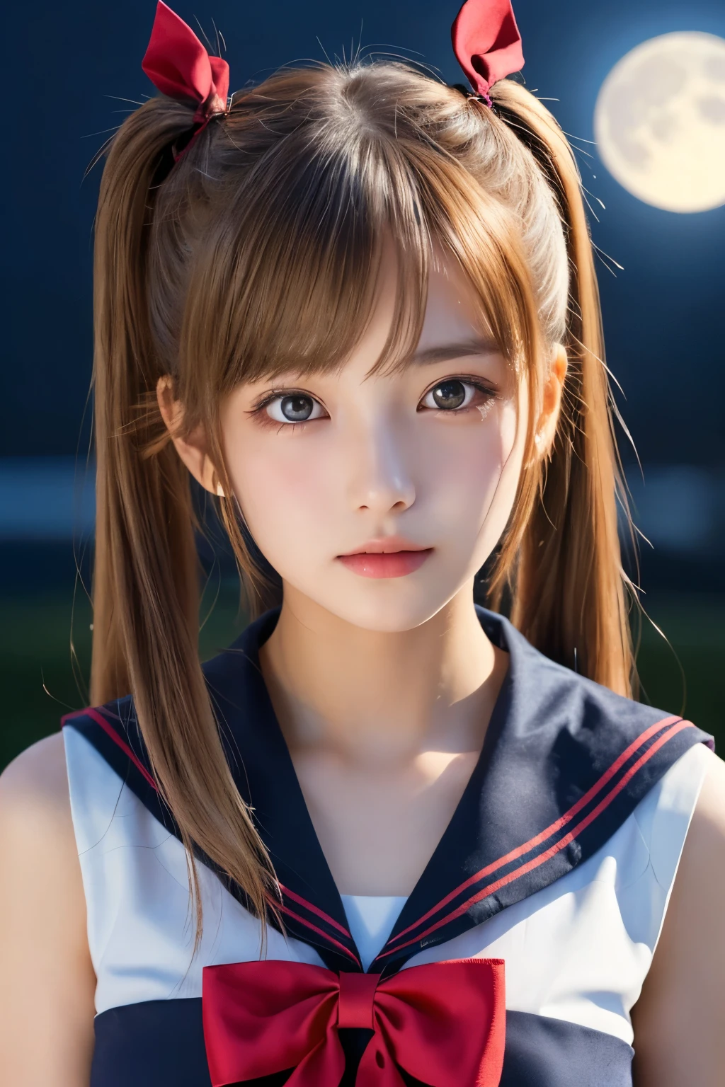 1girl, (a beauty girl, delicate girl, beautiful girl, innocent girl:1.3), (****:1.3),
break, (sailor moon costume:1.3), (cowboy shot, skirt),
break, (huge moon, moonlight background:1.3),
break, very fine eyes, (symmetrical eyes:1.3),
break, (flat breasts:0.5), (round face, baby face), (brown eyes), parted bangs, (blonde hair:1.3, twin tails:1.2),
break, (eyes and faces with detailed:1.0),
break, (masterpiece, best quality, ultra detailed, detailed face, 8k)