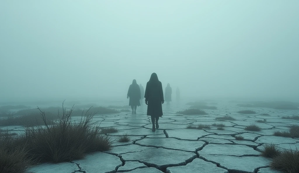 (Sad Atmosphere), full of cracks, green, ice, sad ,thick fog, detailed