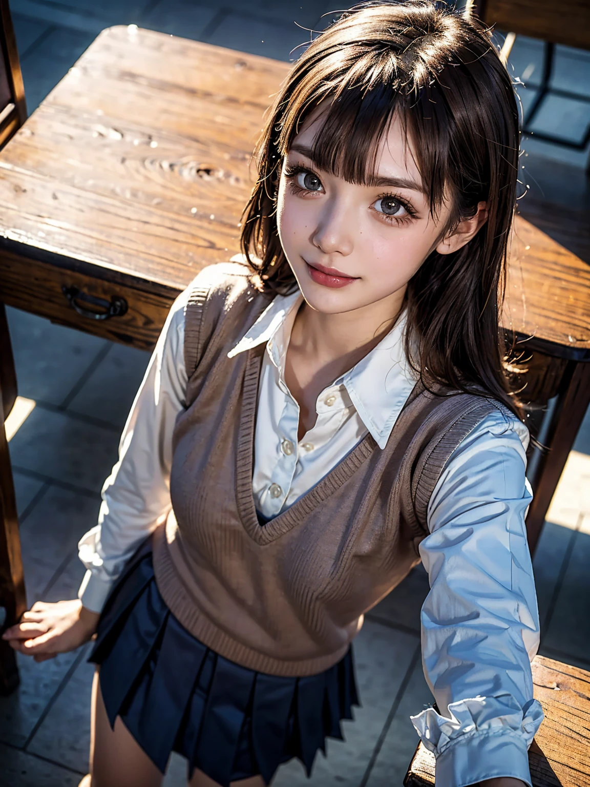 detailed face, cute face, ((masterpiece, Highest quality)), (One girl), (alone), (Focus on women), night (Chainsaw Man),(Highly detailed face, The real picture, Realistic white skin, Realistic body, Intricate details), Upper Body, Severe , Brown eyes, Looking at the audience, bandage over the body, Black Hair, Long sleeve shirt, Pinafore dress, Black tie, bandage, bandage, Small breasts