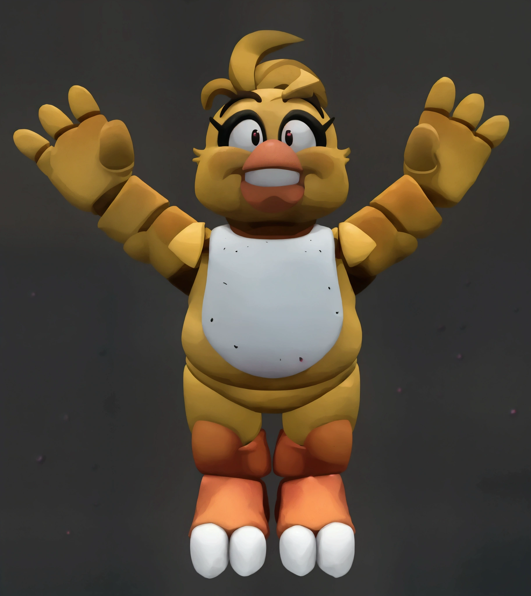 ((Mejor calidad)), ((obra maestra)), (detallado), cara perfecta [toy chica: fnaf], [feet: ((feet up)), (visible feet), ((exactly 3 toes)), (pies hermosos), avian feet, exactly 2 legs, soft soles], [scenario: grey room, blue bed, wood floor, detailed room], [pose : siting on the bed, legs up, showing her soles, spread legs], [clothes: naked], [body: yellow skin, yellow body, big breast, (orange avian feet), futanari, male genitalia, huge ball, small penis, exactly 3 toes], [orgasm: having an orgasm, huge string of cum, cum on feet, feet with cum, feet completly covered with semen,  ejaculating, exsesive amount of cum]