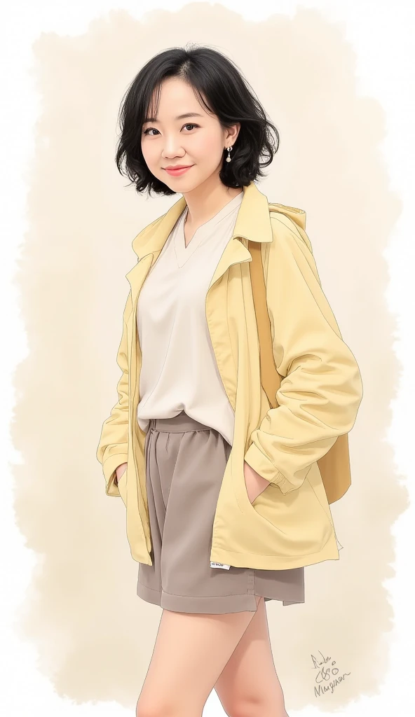 30s Lady casual Japanese beardless black hair illustration, girl,