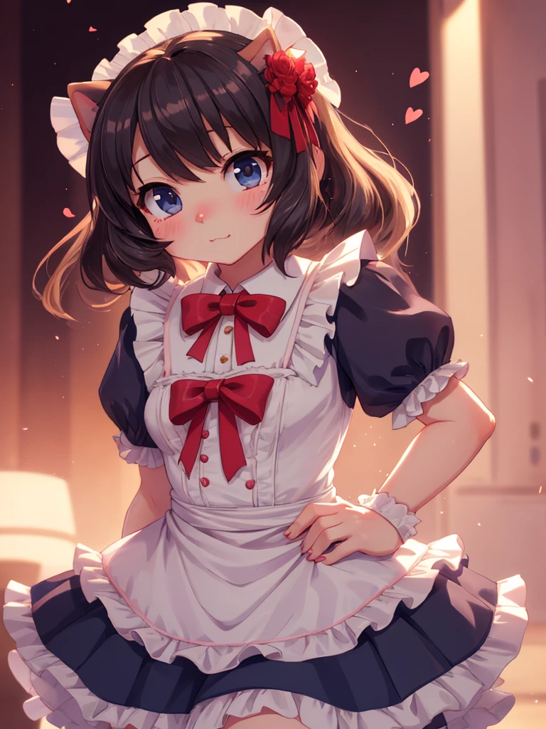 (chibi:1.2),cowboy shot ,realistic, best quality, masterpiece, realistic ,<lora:more_details:0.3>, 1girl, catgirl, paw pose, cute, maid, :D, hearts, fist ,<lora:GoodHands-beta2:1>