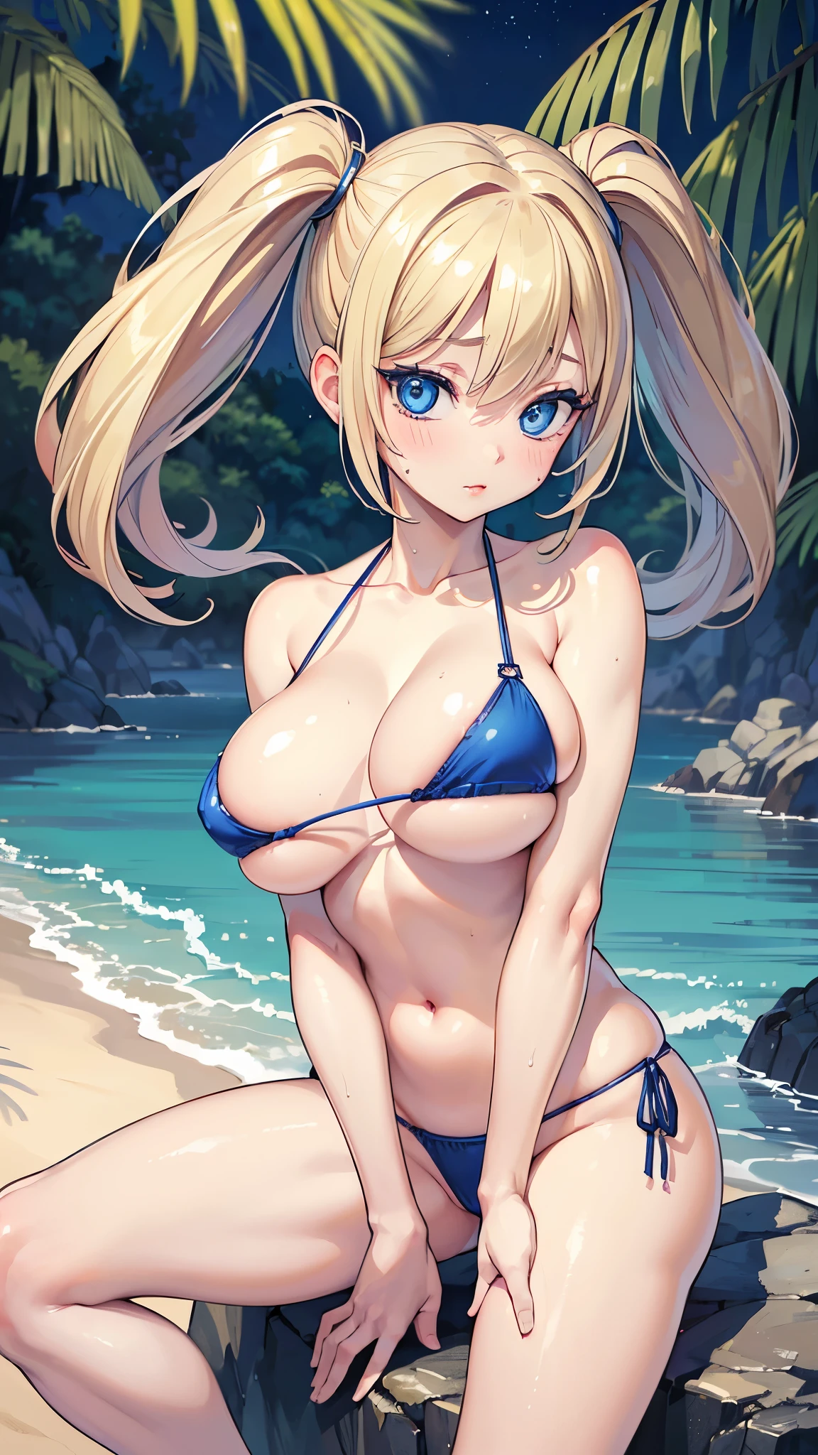 Side tie panties,,masterpiece, Highest quality, (anime screencap:1.3),(shape), cute,(Simple:1), (anime:1.2),Solo Sharp Focus, 1 girl, Cleavage,Looking at the audience, Water Play,Are standing,Beach,Japan,(Browsing Caution:1.2),Colorful Bikinis,Pastel Bikini,Beautiful Hair,Horizontal stripes,heart shaped pupils,Checkered Bikini, Check pattern,(water droplets.1),cute eyes,Puffy eyes,Seductive pose,Shining Face,Large Breasts,Twin tail hair,heart shaped sunglasses on head,Hilarious