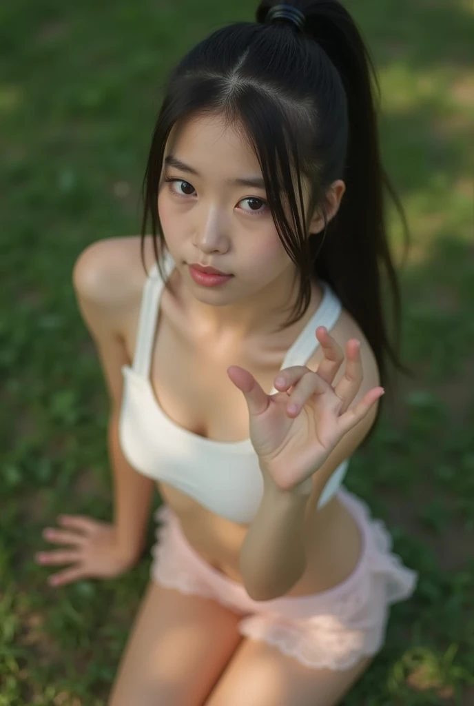 A 20-year-old woman with the cute face of an idol who looks .。Gentle and cute。Please smile kindly。She is completely naked、Bust is small She is running in the middle school yard. Raw photo real genuine real life No copyright notice