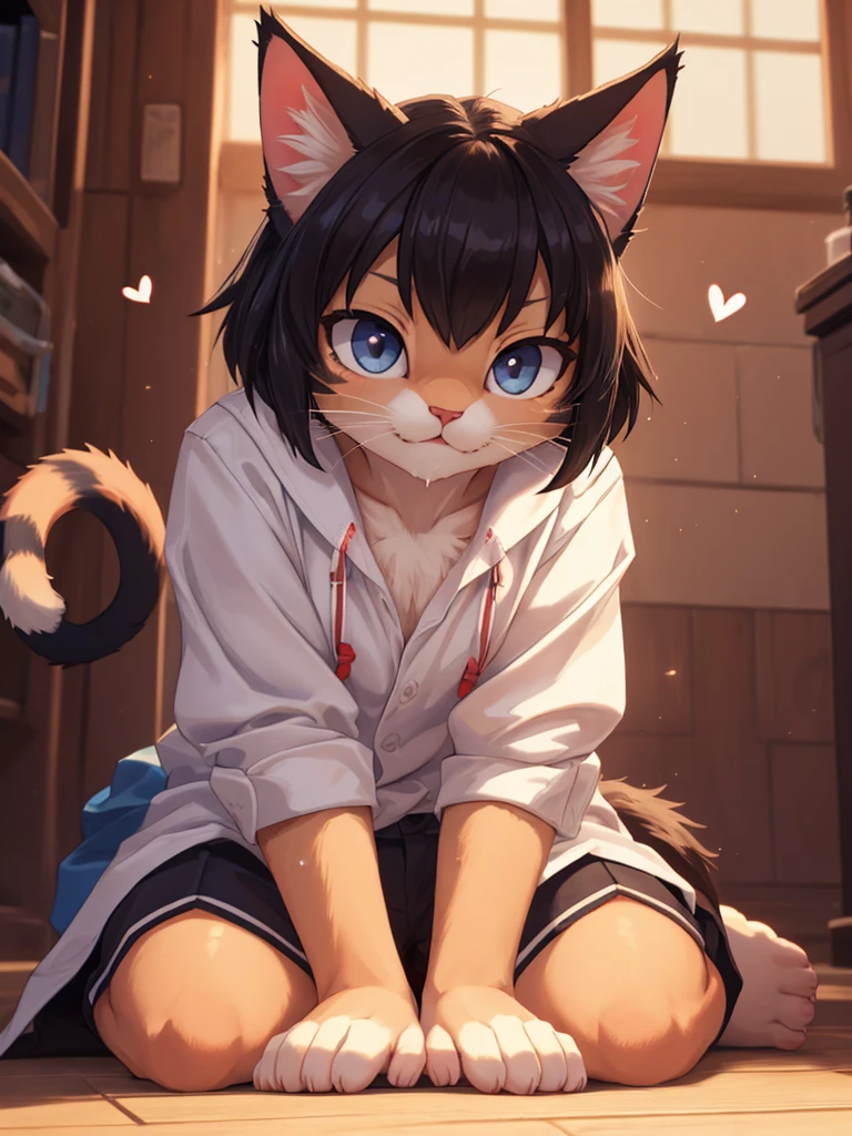 femele,(hyper HD),(in white transparent underwear),(with short black hair),Qi bangs,In the daytime,rays of sunshine,(Raised sexy),Light blue pupils,long eyelasher,Enchanted smile,White bedroom,(White collar),white bows,toned figure,Pale skin,white stockings,(full bodyesbian),(tmasterpiece),detail in face,Black cat ears,inside in room,Gentle light,(Enchanted),The best work,Beautiful,(Pure),(adolable),((White transparent shirt)),((White transparent skirt)),(((A small orange cat)))