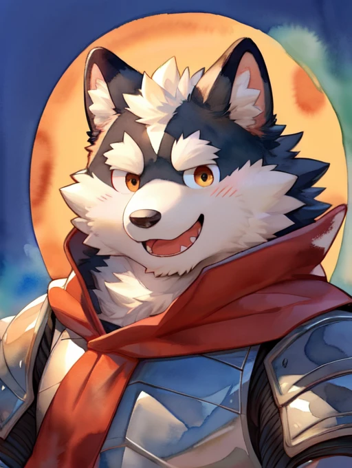 Scribble Wolf face, ((cute)), Anthro(Wolf), ( iris compiette :1.2),  by Arashi Takemoto , White Beard, White abdomen, (Knight Costume,  grayish black fur {x} long red cherry cloak), (close:1.5),  by Kamyuel , kamyuel より, by milkytiger1145, by 96panda, Generous Smile, happy,  open your mouth, (watercolor \(Medium\),  comic style :1.2),Front View, Face Focus, Abstract background,  Fantasy , Various colors, colorful, 
 Embarrassed face 