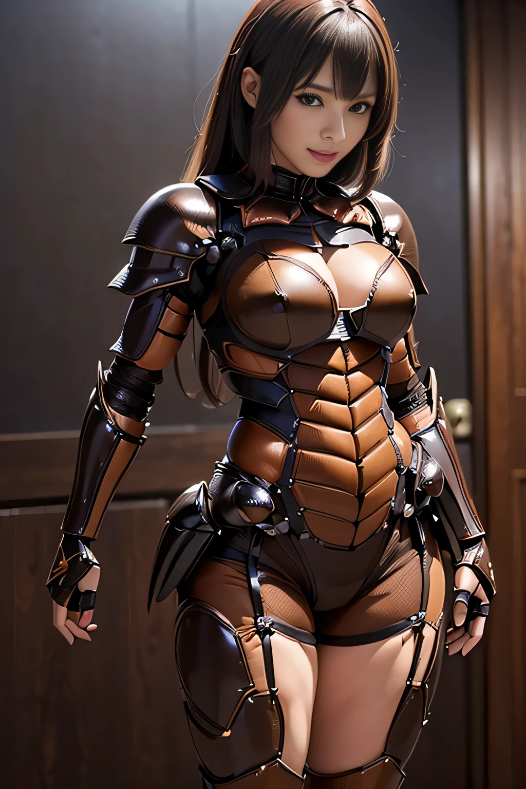 (high resolution,masterpiece,best quality,extremely detailed CG, anime, official art:1.4), realistic, photo, amazing fine details, all intricate, gloss and shiny,awesome many layers, 8k wall paper, 3d, sketch, kawaii, illustration,( solo:1.4), perfect female proportion,villainess, (fusion of dark brown cockroach and lady:1.4), (brown cockroach form lady:1.2), (brown cockroach lady:1.2), (fusion:1.2), (solo:1.4), (evil smile:1.2), muscular, abs, (cockroach brown exoskeleton bio insect suit:1.4), (cockroach brown exoskeleton bio insect armor:1.2), (brown transparency cockroach wing:1.4), (brown cockroach antennae:1.3),