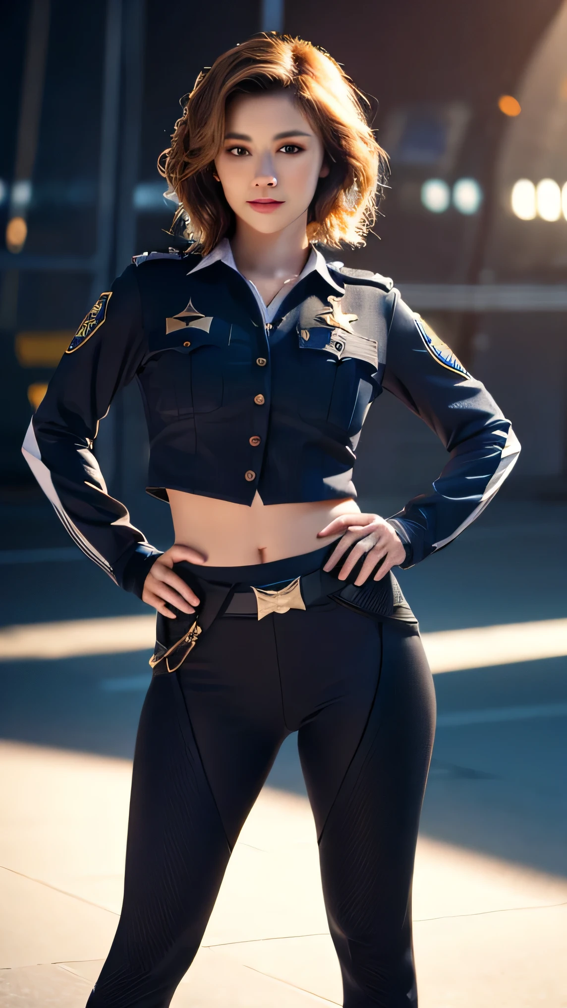 facing forward、Belarusian female police officer,Beautiful French cityscape with lush greenery,(Lots of flowers are blooming:1.2),serious face,focus,movie lighting,(((tmasterpiece))), ((highest quality)), ((複雑でdetailedな) )、((ultra realistic realism))、ultra high resolution、Belarusian model、23 years old、See-through、detailed、An illustration、1 girl、(big breasts)、thin waist and thick hips、long legs、beautiful eyes、fascinating butt、短いdetailedな髪、blonde beauty、Beautiful smile、purple eyes、(Super dense and sexy police uniform: 1.2)、police hat、mini skirt、Police Jacket、pantyhose、high heels、Detailed background、perfect eyes、enchanting eyes、stare at viewer、perfect lighting、sexy pose、stare at viewer