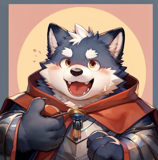 Scribble Wolf face, ((cute)), Anthro(Wolf), ( iris compiette :1.2),  by Arashi Takemoto , White Beard, White abdomen, (Knight Costume,  grayish black fur {x} long red cherry cloak), (close:1.5),  by Kamyuel , From Kamyuel, by milkytiger1145, by 96panda, Generous Smile, happy,  open your mouth, (watercolor \(Medium\),  comic style :1.2),Front View,, Abstract background,  Fantasy , Various colors, colorful, 
 Embarrassed face sticks out small tongue、Cum on face、Sex