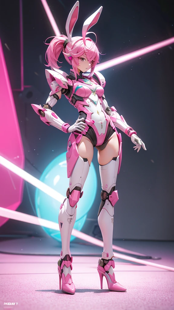 anime girl in pink outfit with black and white stripes, streamlined pink armor, slick pink armor, shining pink armor, humanoid pink female squid girl, fuchsia skin beneath the armor, fully robotic!! catgirl, full body concept, female mecha, full body details, fuchsia skin below the armor, girl in mecha cyber armor, detailed full body concept [full HD]
