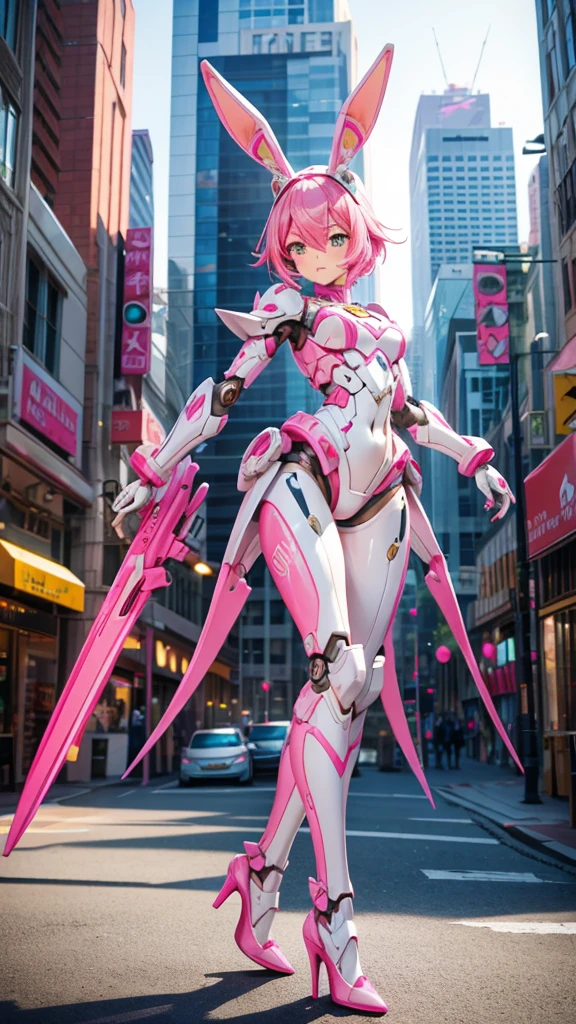 Pink Humanoid Rabbit Pink Hair Female Robot,Rabbit ears,Chest,mechanical joint,Pink Full ...