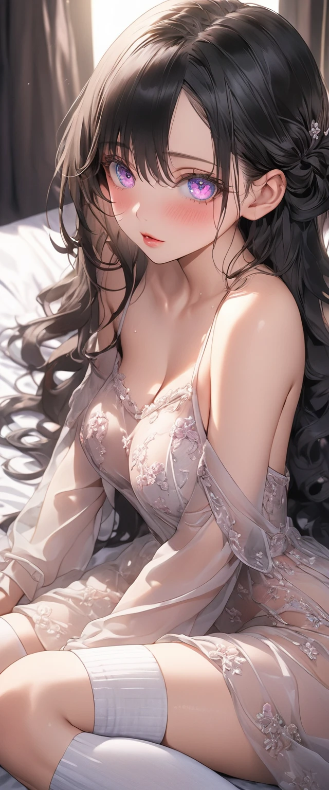 Nightgown (((transparent))) Black hair Long hair