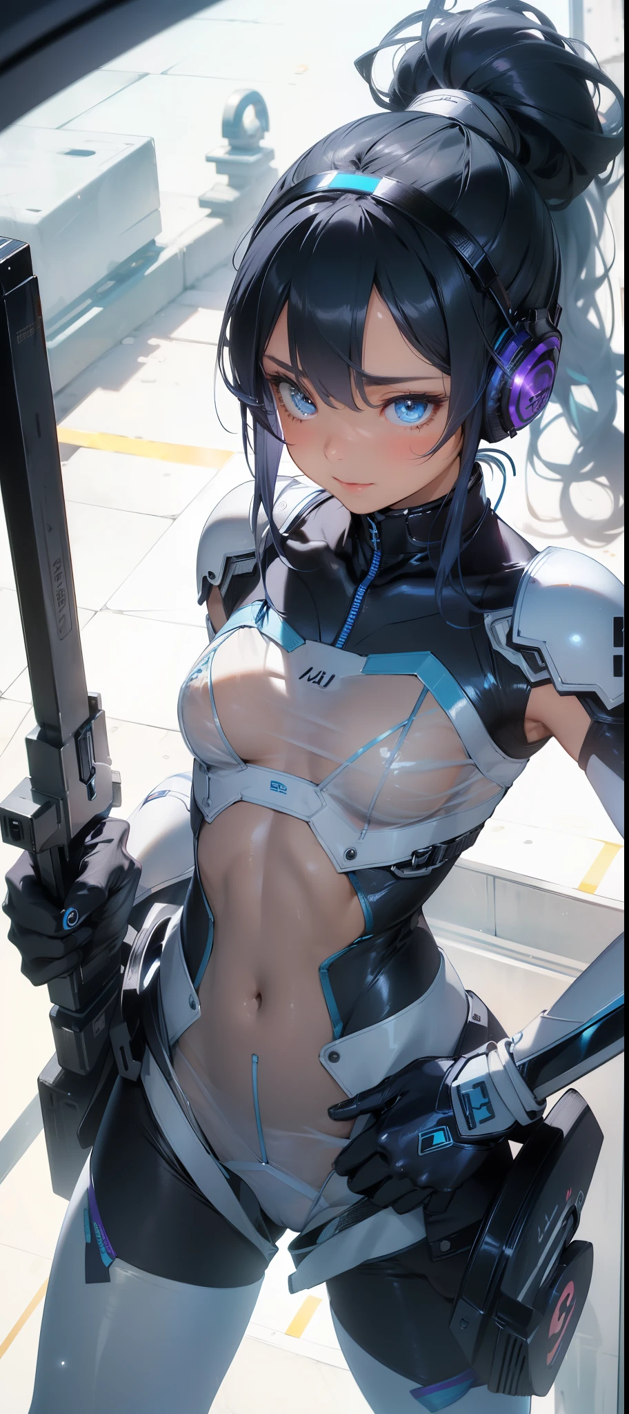 spread leg, (orgasm face, NSFW, topless bare small middle boobies, uncensored bare pussy:1.6),(cyborg girl, mecha girl,  corporate logotype: 1.8), 1 girl, game CG,((playboy、Bunny girl、two rabbit ears、pantyhose)),((average chest)), black hair, long hair, straight hair,  black eye, ((troubled face、blush)), ((squat、look forward、from head to foot))