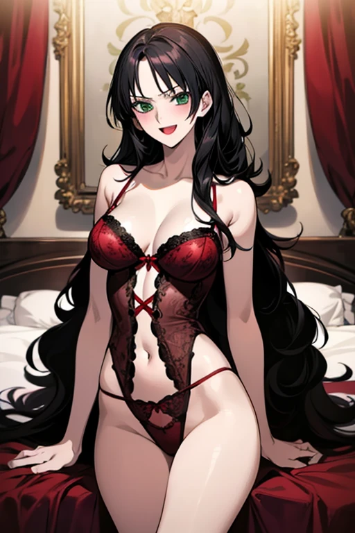 (((Black hair))), long hair, blue eyes, sexy, large breasts, beautiful body, masterpiece, smile, (((red rose print lingerie))), sexy lingerie, hotel swimming pool,busty, buxom, curvy, voluptuous