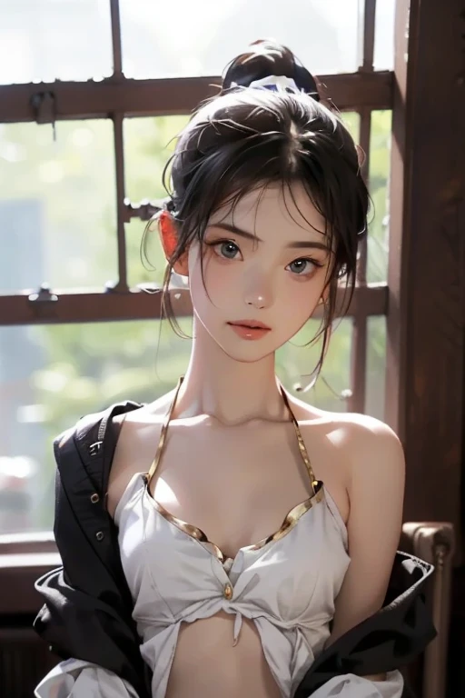 (masterpiece, Highest quality:1.2), One girl, alone,bony body、15 years old、wet hair、Earrings