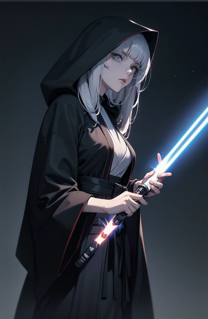 Shadow Face、Star Wars, jedi, black jedi robe、Black Robe, black belt,Star Wars concept art, Star Wars、jedi、Lightsabers、Black Robe、jediの服、Black hoodを被る、Star Wars、beautiful girl、cute、Droopy eyes、Random hair color、Beautiful Long Hair、Straight hair、bangsBangs、bangs、hime cut、Big Breasts、Slim body、slim、(Best Quality,4K,High resolution,Masterpiece 1.2),Very detailed,Real 1.37,Spooky Background,Dark fantasy,Black Theme,Ominous atmosphere,Eye-catching,Anime Style,Concept Art,beautiful, Gentle features, pale Skin, night、Dim lighting、Dark Background, Cinema Lighting, Dramatic Shadows, Spooky atmosphere, Dark words, 1 person&#39;S, Red cheeks, ,(Lightsabers1.3),Ruins,(Wasteland 1.3),((Random hair color)), Female Curves, Sexy flat stomach, Perfect hands, Extend one hand、Perfect anime character face, (Black hood)), standing, ((Black Robe), ,(Star Wars 1.3), In the woods, Moonlight Illumination, Night lighting, jungle、Space Fantasy,SF, Skeleton Gas Light,Absurd, High resolution、 ((Star Wars)), ((Best Quality)), (Very detailedな), ((Very detailed)), (beautiful), ((cute)), 1 person,(1.6)、beautiful face、Full Body Ezbian、pale, Beautiful skin、Big Breasts、Beautiful body、Slim body、beautiful feet、Smiling Kindly、Dark Building Ruins、(Ruins 1.3)、Low angle full body shot、(Random Background 1.3)、(Random Lightsabers Color 1.3)、Spirits、Droopy eyes、bangs, Long Hair, Star Wars、jedi、Blue Lightsabers、Ready your Lightsabers、Star Wars Background、Ruins、In the woodsで、night