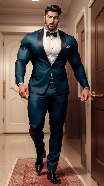 An award-winning original photo，A wild muscular man, (40 years old daddy:1.1), 1boy, Solo, (white suit), (black necktie), (big shoulders), musculature, stubbles, Short beard, Beautiful eyes:1.3, ), (Detailed face:1.3), (wearing round blue sunglasses), (looking up:1), smilling, standing in the airport, Dynamic Angle, volumetric lighting, (Best quality, A high resolution, Photorealistic), Cinematic lighting, sunlight, Masterpiece, RAW photo, Intricate details, hdr, depth of field