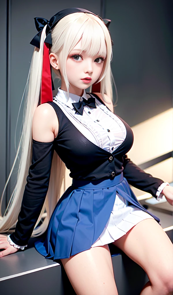 1girl,beautiful vintage color, instagram (photorealistic, high resolution:1.4), ((puffy eyes)), looking at viewer, , full body (8k, RAW photo, best quality, masterpiece:1.2), (realistic, photo-realistic:1.37),(sharp focus:1.2), professional lighting, photon mapping, radiosity, physically-based rendering, (pale skin:1.2),(small breasts:1.2), looking at viewer, (middle hair:1.5), portrait, purple eyes, (sliver hair:1.1),bangs, (simple background:1.4), solo, upper body, realistic,(masterpiece:1.4),(best quality:1.4),(shiny skin),fashi-girl,makeup,smile(skinny,closed mouth,shy :1.3) ,(standing,black Stewardess uniform,Necromancer:1.1),medium bust,sexy pose, a professional singer, performing live on international stages, captivating audiences