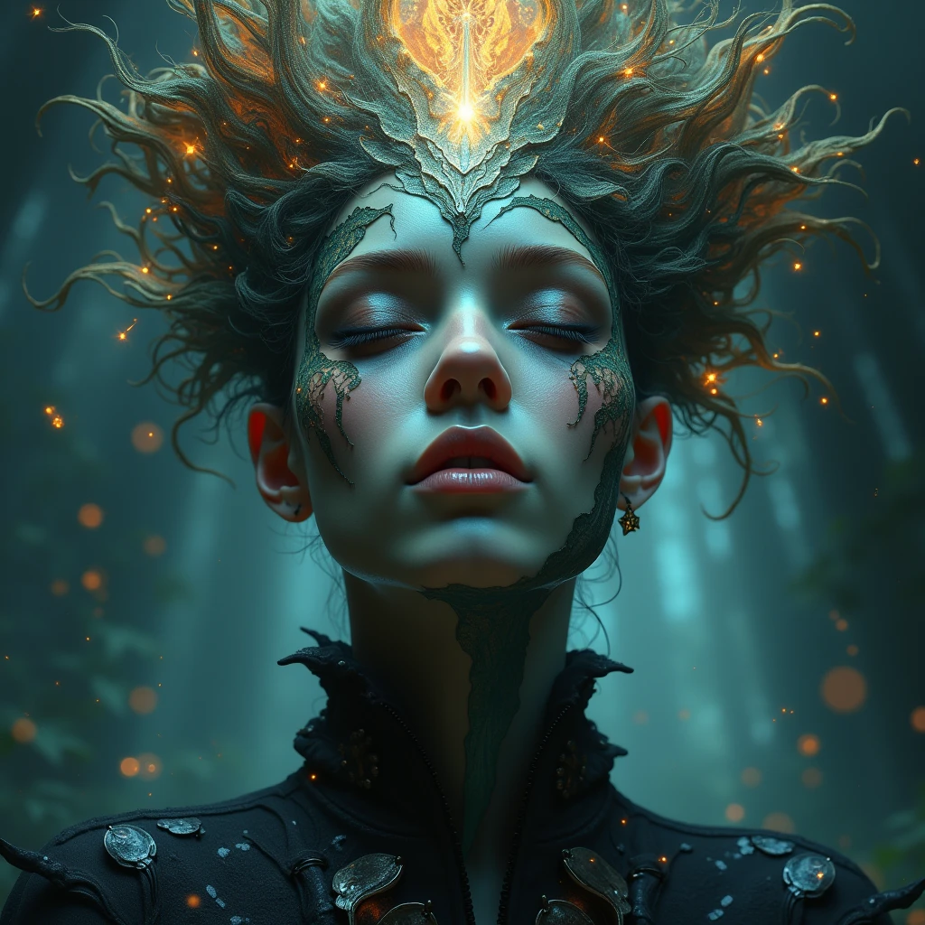 speedpainting, ((Extreme Close Up of famous artwork (by noah bradley:1.2), detailed expressive eyes, fantasy style, deep within a subterranean hobblegrompf on planet larmspeggel , the __monster_silly__ with its many tongues and his iconic long engifronged hobblegrompf lurks, illuminated by bioluminescent fungi while eerie thwindered waters shimmer in the flurbguzzled glowshmiggler)) (that's feel embarrassed) , ((look at the camera)), cyberpunk city as background