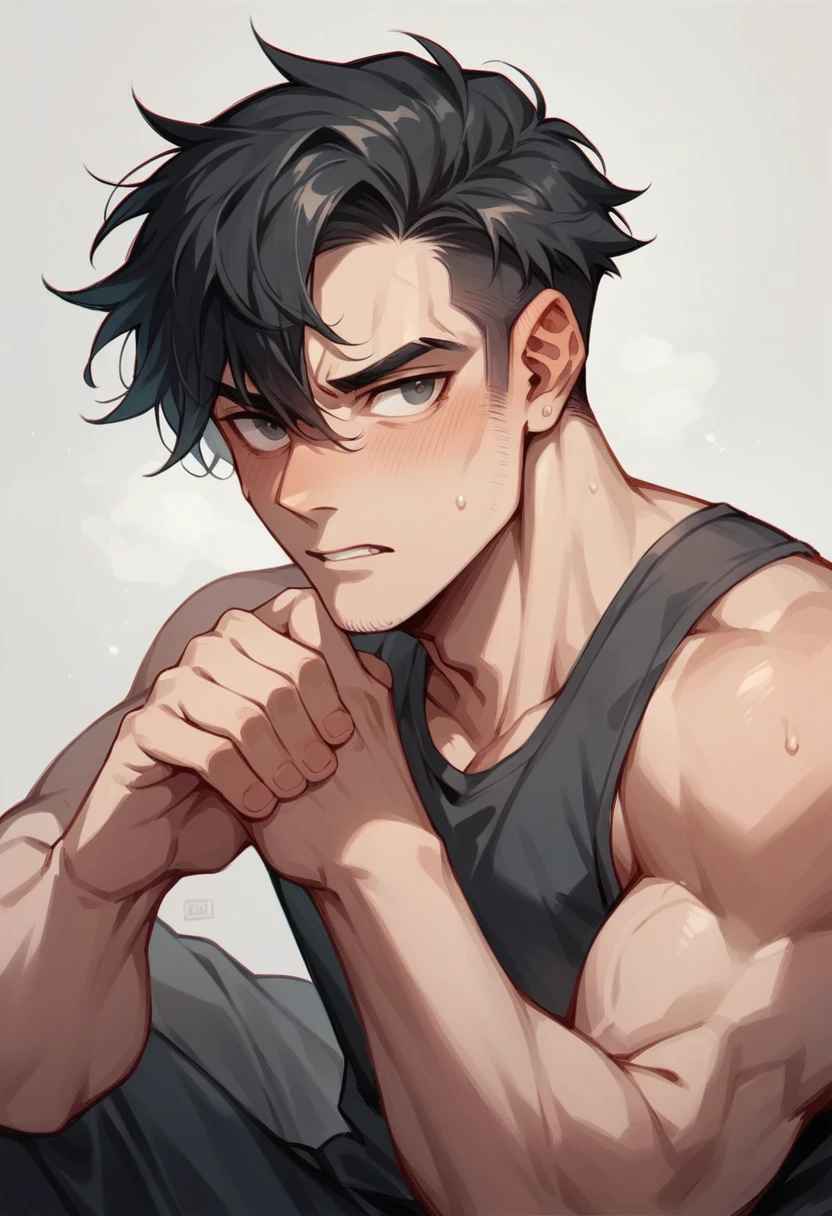 Man with black hair and blood red eyes and handsome face