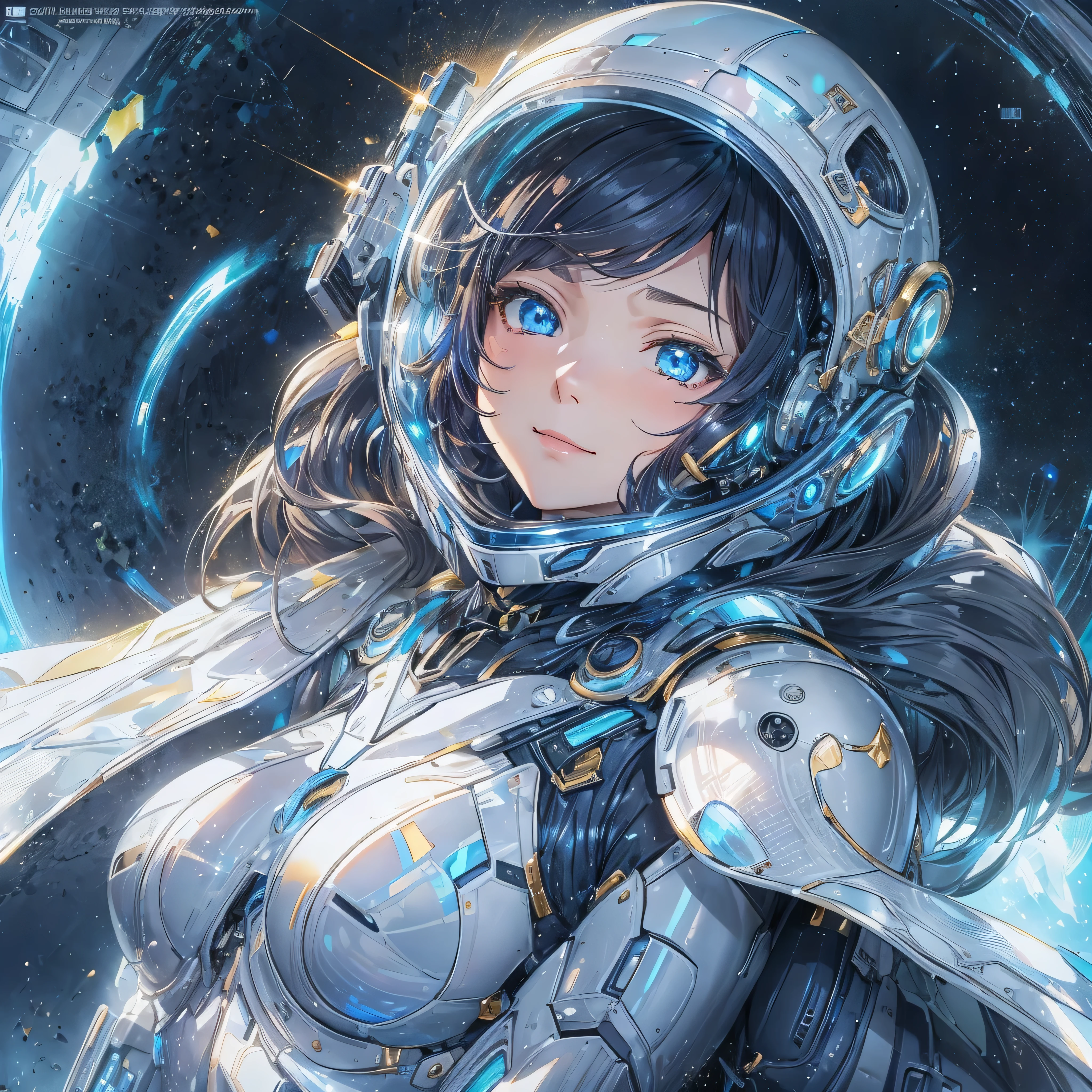 (Full body posing:1.5), (colorful:1.2), Dynamic angle, (extremely detailed CG unity 16k wallpaper:1.1), (Denoising strength: 1.45), (tmasterpiece:1.37), Portrait of a young woman with black hair in zero gravity, The background of the Milky Way and the supermassive black hole as the background, god rays, sparkle, glowing light