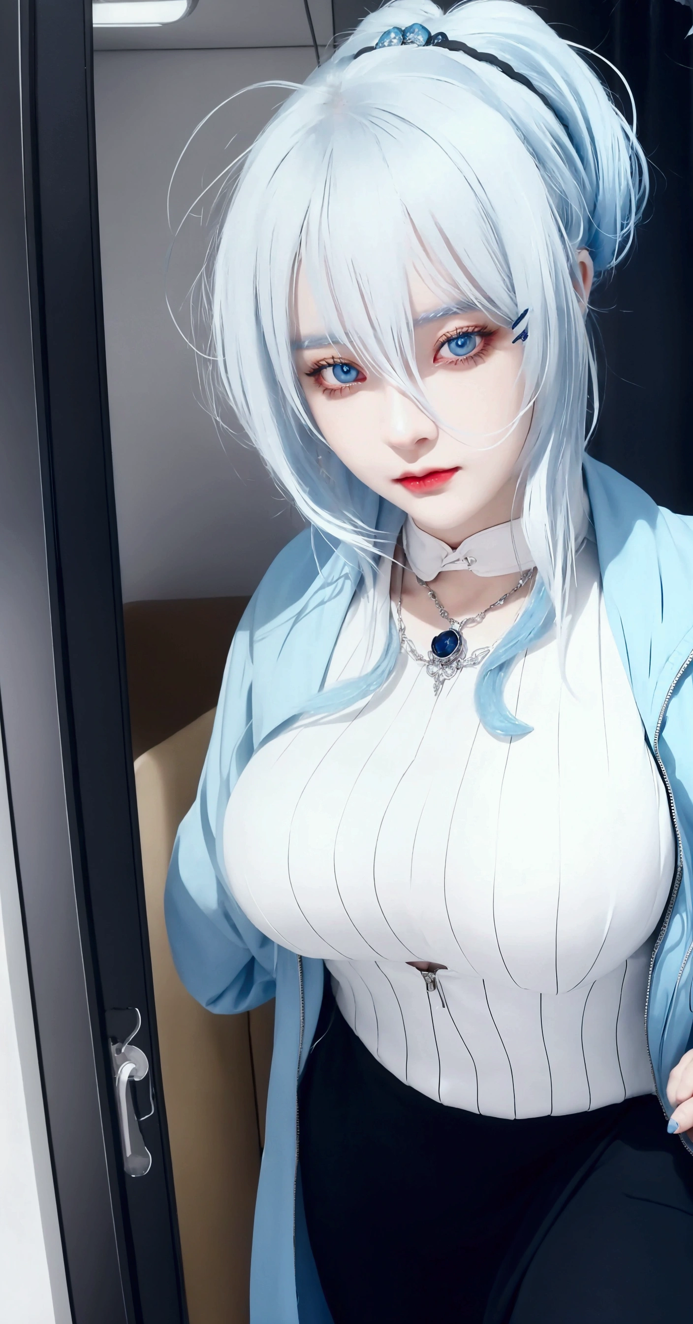 Hentai, cat girl, pale skin, red eyes, ahegao, looking up, cum covered, bed, bedroom, white hair, long hair, sex, sexy cat girl
