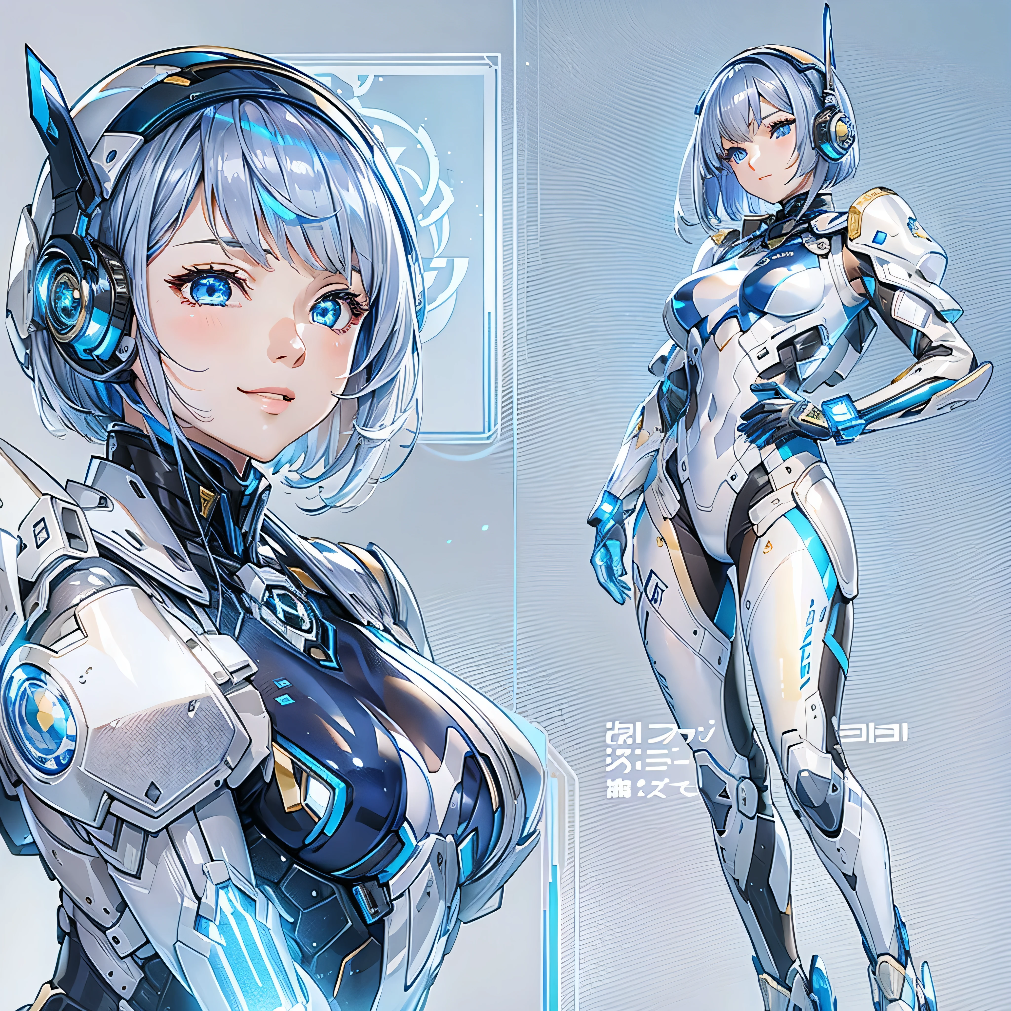analyzer、Support Robot、Excellent brains、huge-breasted、stocky and plump figure、Blue body、cheerful personality、