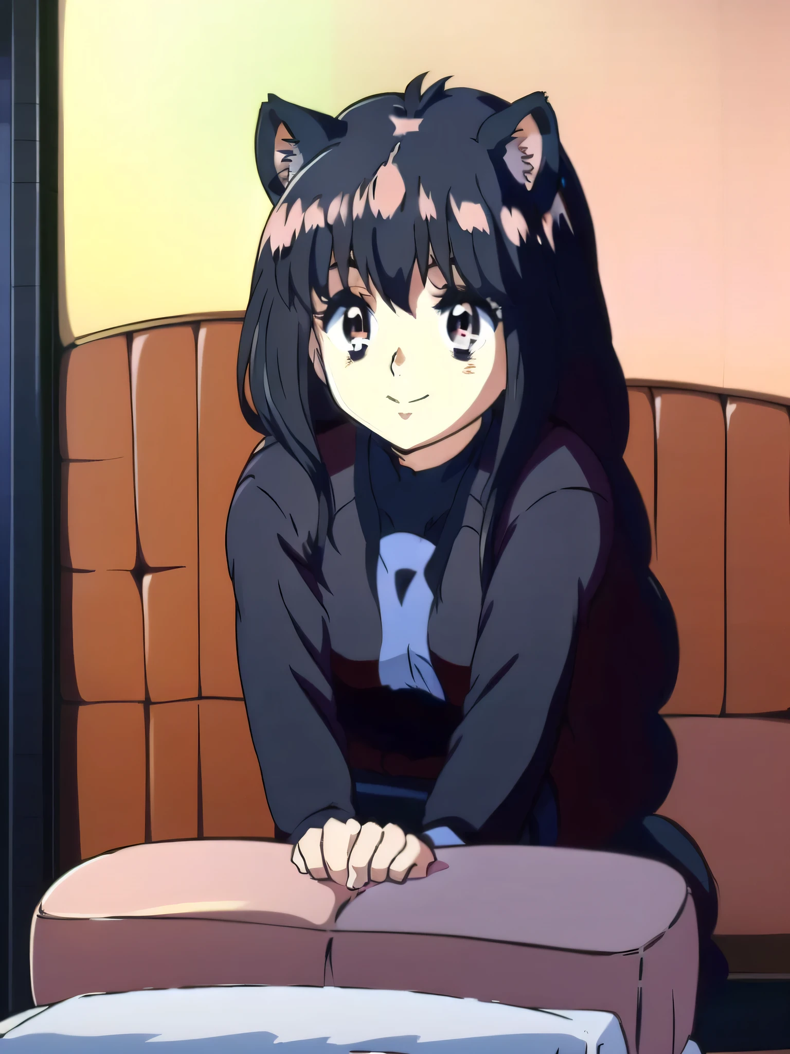 Ai shindou, long hair,floating hair, blue sea eyes, black hair, smile, cat ears, huge squirrel tail, 1girl, soro, cowboy Shot,
school in the room,
masterpiece, high quality, very_high_resolution, large_filesize, full color,