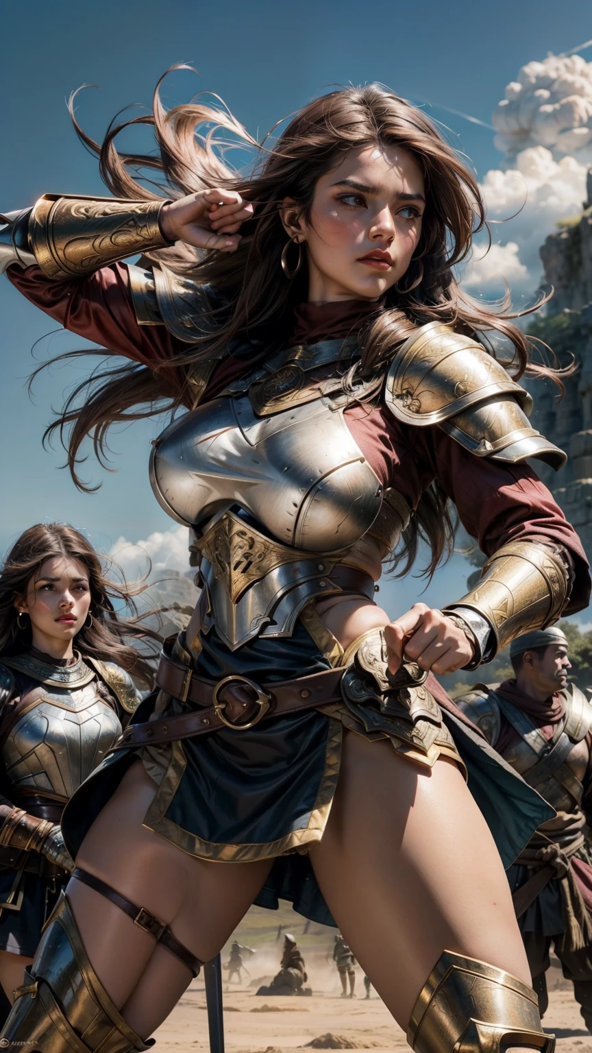 three sisters of different ages, german womens, ger, detailed face, perfect face, detailed face, sexy, lesbians, warriors roman, using sexy armor with cape full body