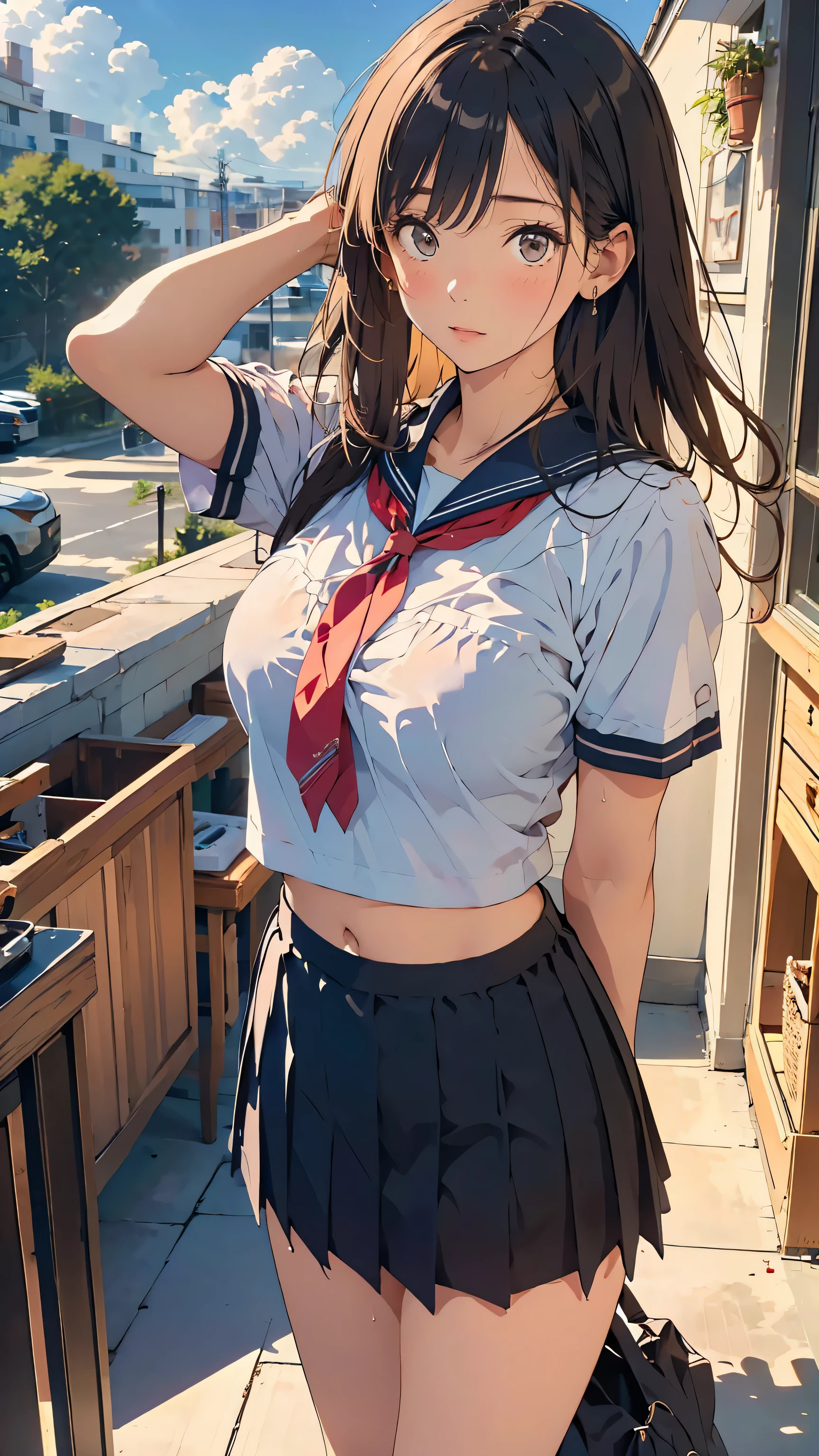 (masterpiece, best quality), 1girl, nsfw, schoolgirl uniform, shy, showing off, flat chest, cleavage, panties, see through, cum