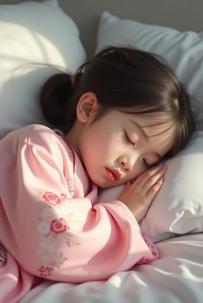 (Best Quality,4K,8K,HD,Masterpiece:1.2),Super Detailed,Realistic:1.37,Illustration,Studio Ghibli Inspired,Bed Scene,(Girl in Coffee,A Lazy in Sleeping Garfield),Spring Morning,Lazy,Cute,Detailed Eyes,Black Hair,(Highlighted Expression of the Girl's Fleshy Detailed Little Lips),Reluctant,,The Essence of Spring,Butterflies Flying... Pink flowers pajamas, spring flower trees, spring flowers, bright colors, warm sunshine, soft lighting, comfortable atmosphere, vibrant, youthful.