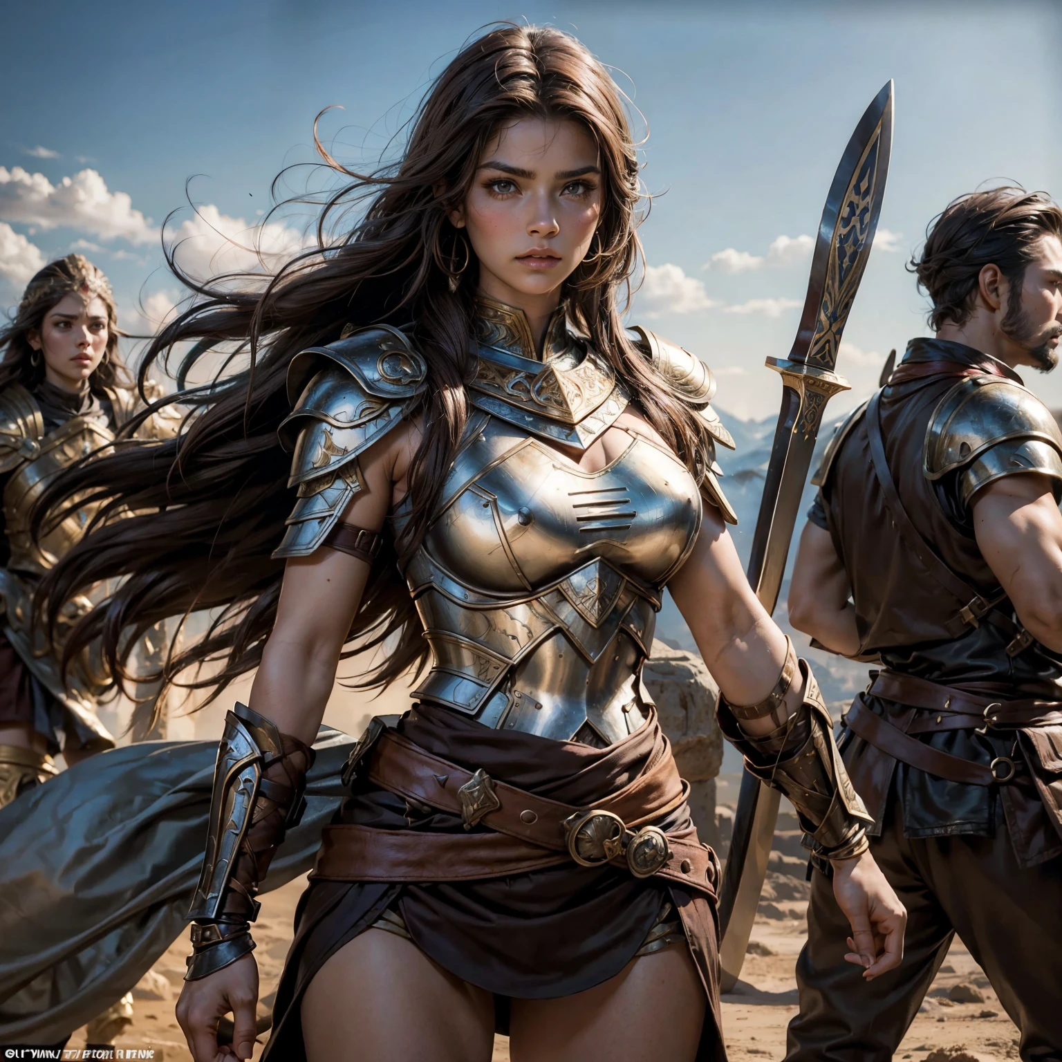 3girls,teens,multiracial, roman gladiators, hold weapon and shield, dominant pose,topless, exposed breasts, naked breasts, small breasts, bloody wounds, roman gladiator arena in background,vibrant appearance, creative behavior, imaginative, sensual, spontaneous, highest quality, skin texture, intricate details, (cinematic lighting), RAW photo, 8k