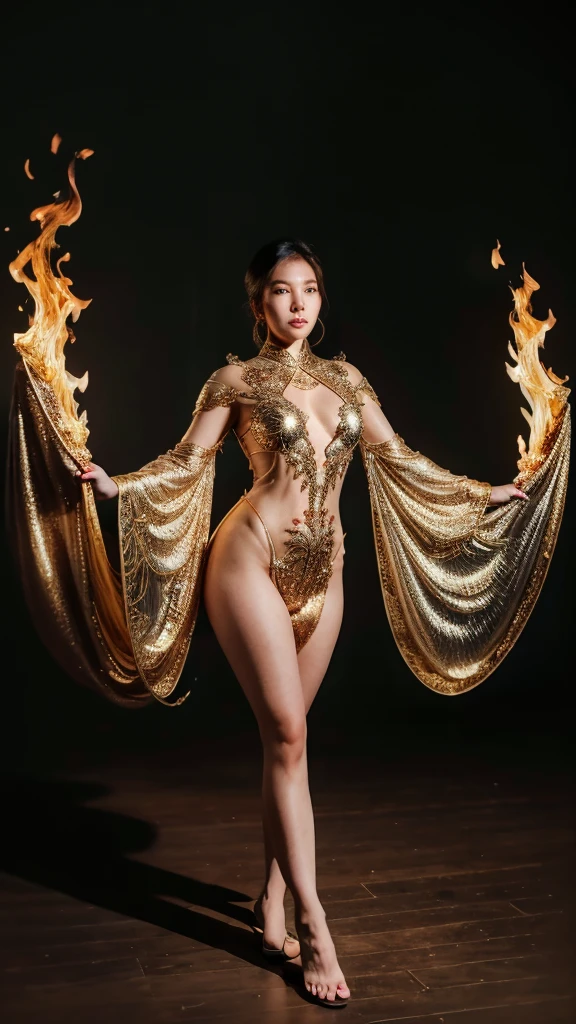 8k,A woman's body made of gold，Not wearing any clothes，Full body photo，standing on your feet，Necklace with diamonds around the neck